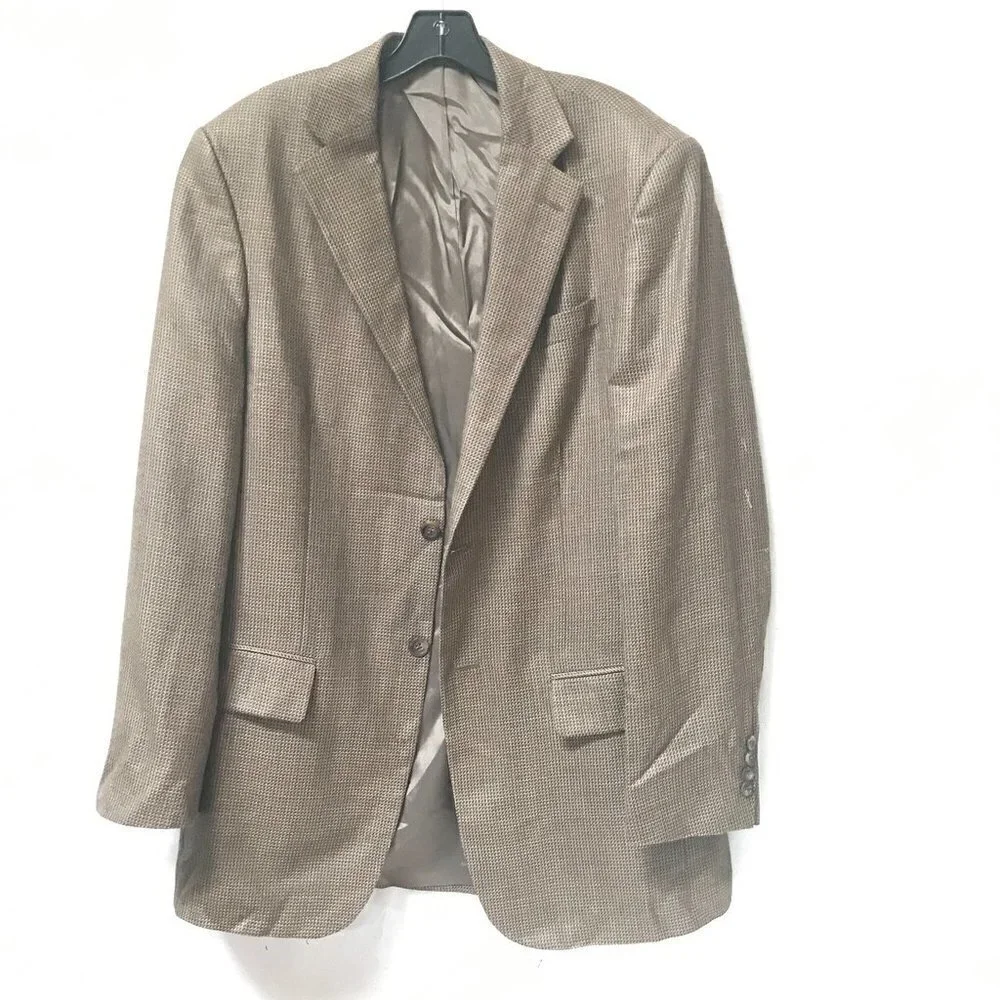 Geoffrey Beene Suit Jacket Blazer Sport Brown 40L EUC Silk Wool Tweed